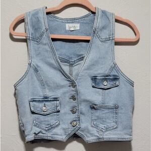 Nicole Miller New York Women's Medium Denim Button Up Vest